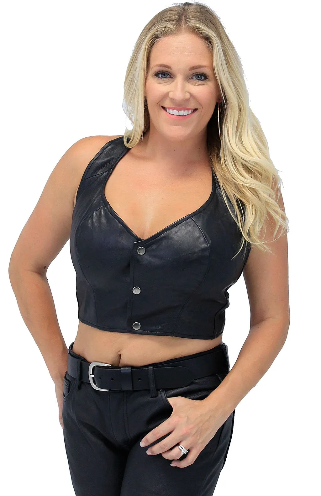 Snap Front Leather Halter Top #LH1103K ()