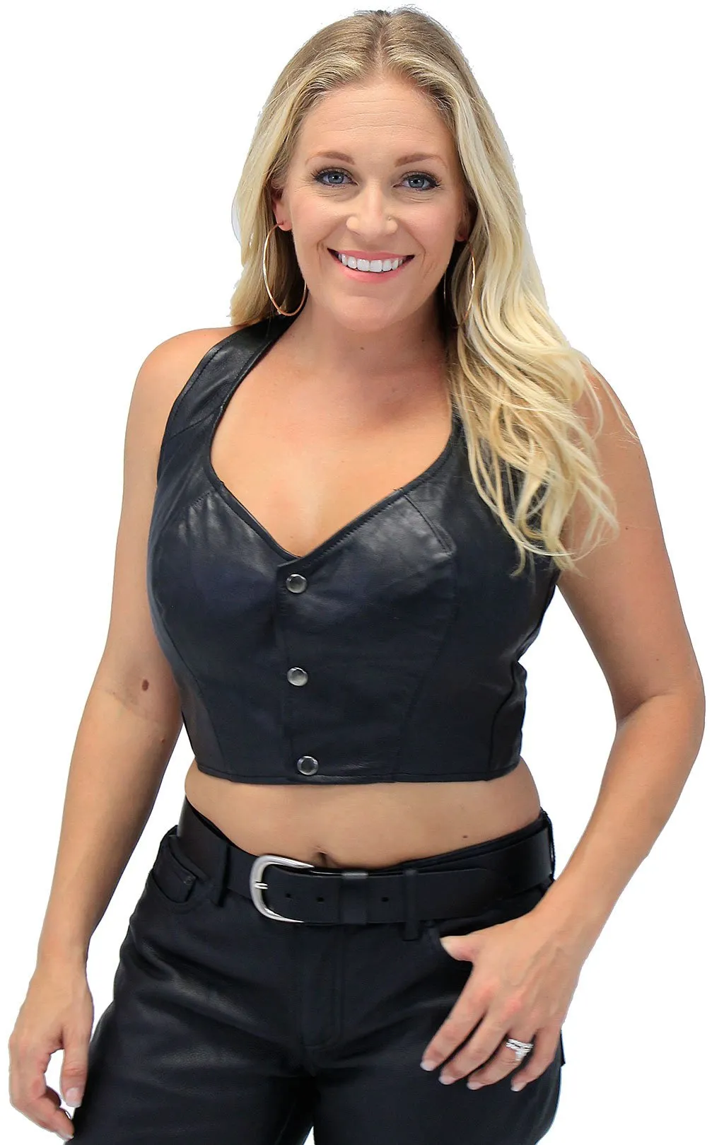 Snap Front Leather Halter Top #LH1103K ()