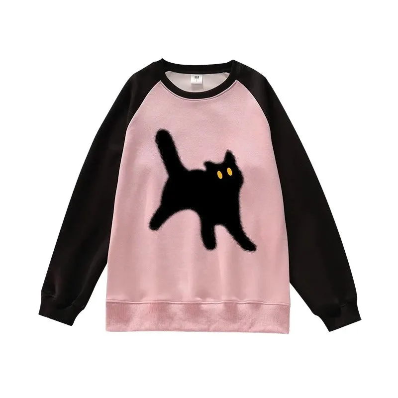 Sweet O-neck Printed Women's Hoodies Pink Spell Color Loose Casual Pullovers Fashion Female Sweatshirts Chic Streetwear