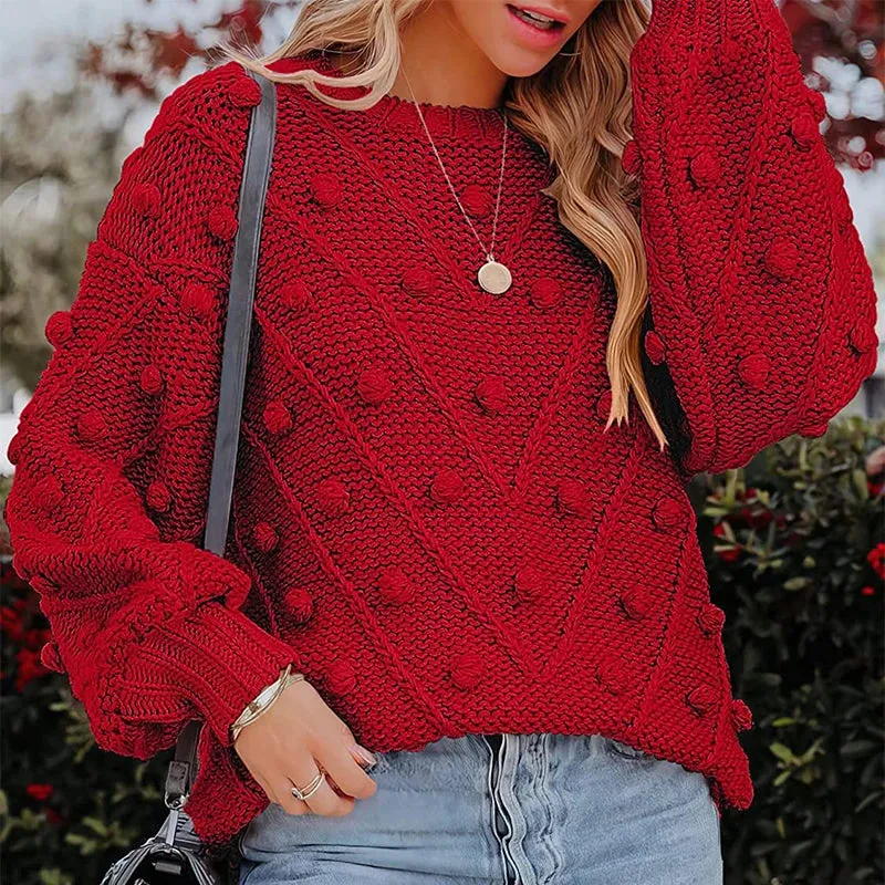 Toleet-New Christmas Red Sweater Knit Long Sleeve O-neck Pullovers Women Autumn Winter Warm Jumpers French Fashion Streetwear