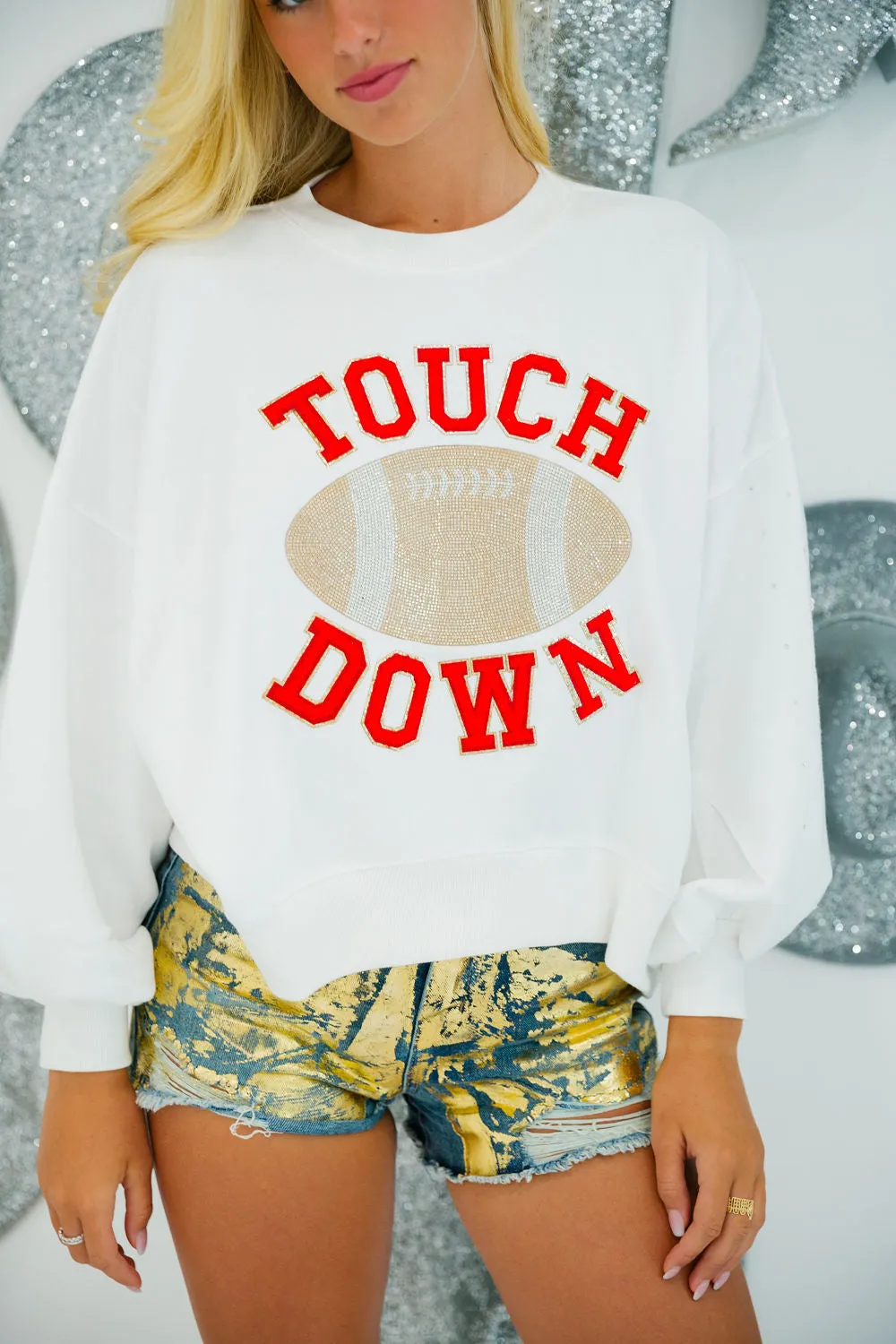 TOUCHDOWN FOOTBALL WHITE PULLOVER