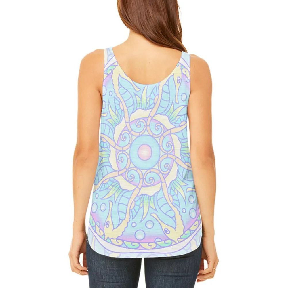 Trippy Seahorse Mandala Vintage Juniors Flowy Side Slit Tank Top