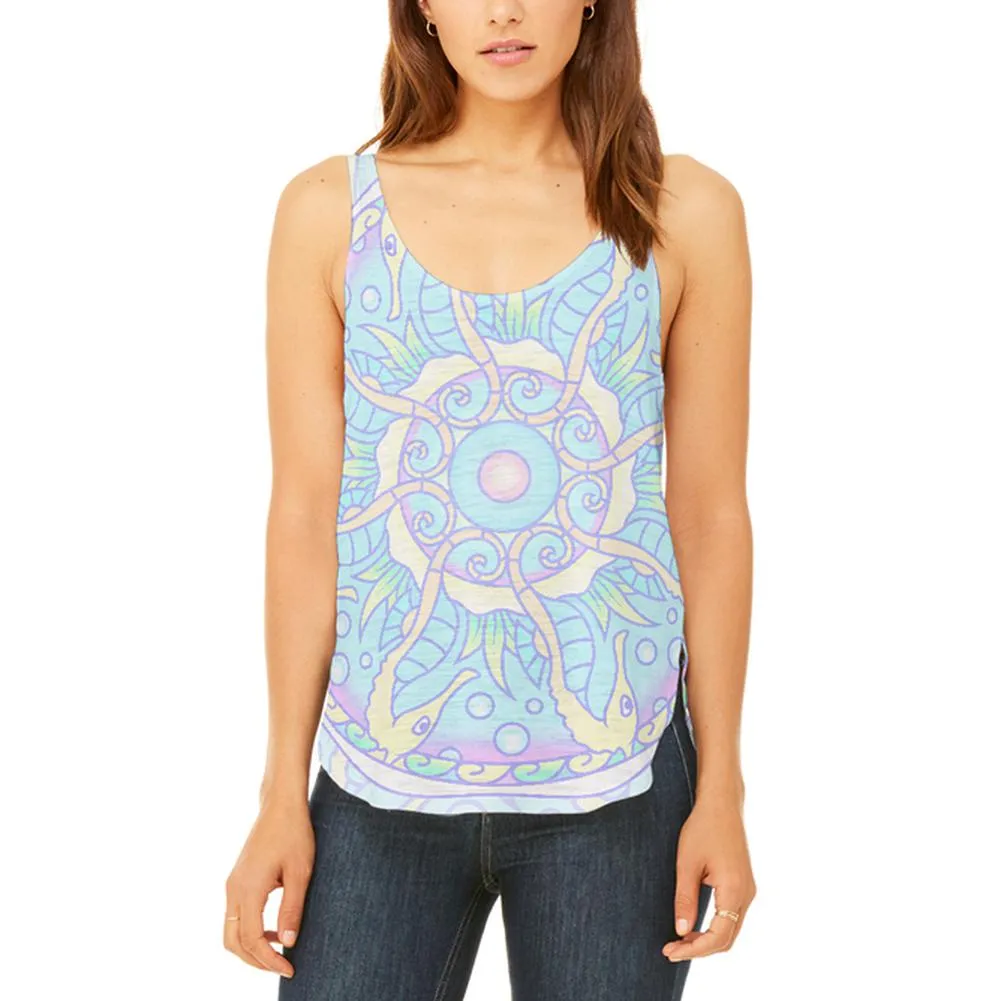 Trippy Seahorse Mandala Vintage Juniors Flowy Side Slit Tank Top