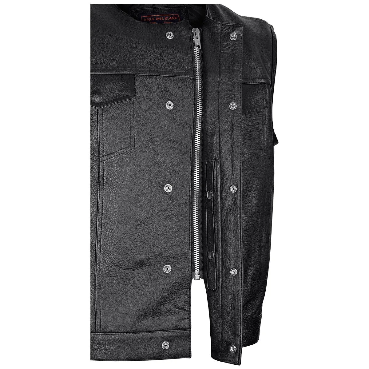 VL919GS Men's Zipper and Snap Closure Leather Club Vest Quick Access Gun Pocket w/ Grey Stitching