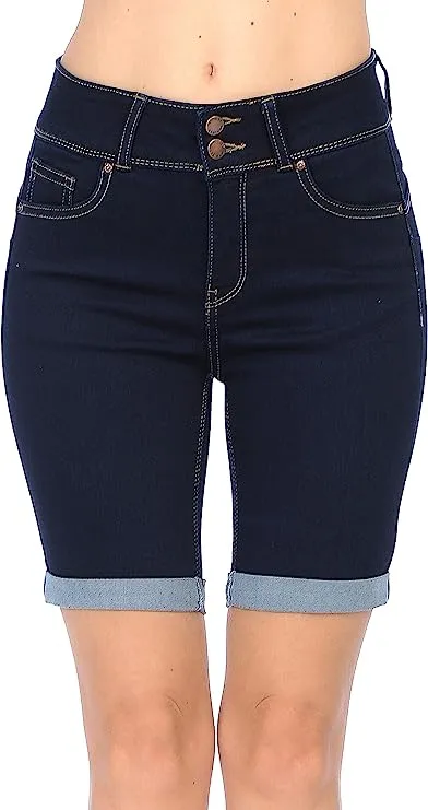 Wax Jean  Juniors Butt I Love You High Rise Push-Up 2 Button Bermuda Denim Shorts