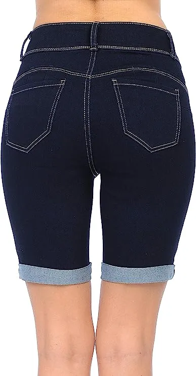 Wax Jean  Juniors Butt I Love You High Rise Push-Up 2 Button Bermuda Denim Shorts