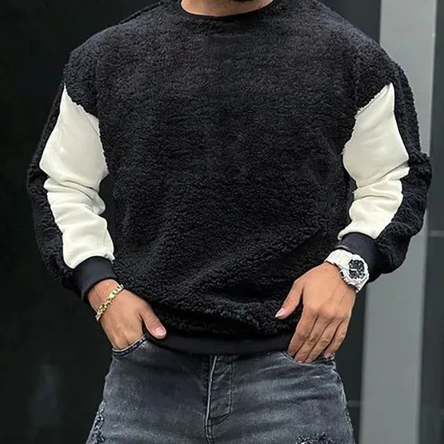 Wiaofellas Cashmere Stitching Crew Neck Sweatshirt Autumn Winter Warm Men Clothing Fashion Outdoor Long Sleeve Male Pullovers S-3XL Tops