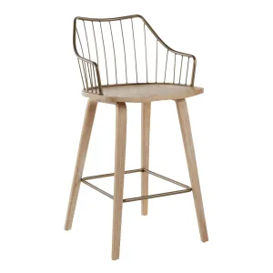 Winston Farmhouse Counter Stool in White Washed Wood and Antique Copper Metal by LumiSource