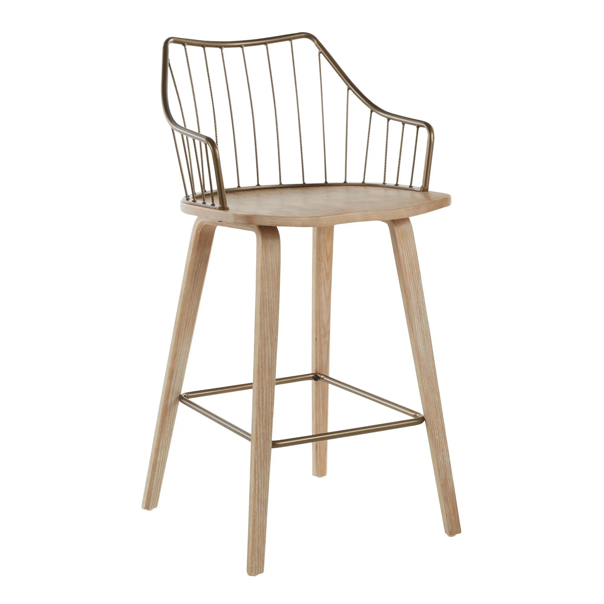 Winston Farmhouse Counter Stool in White Washed Wood and Antique Copper Metal by LumiSource