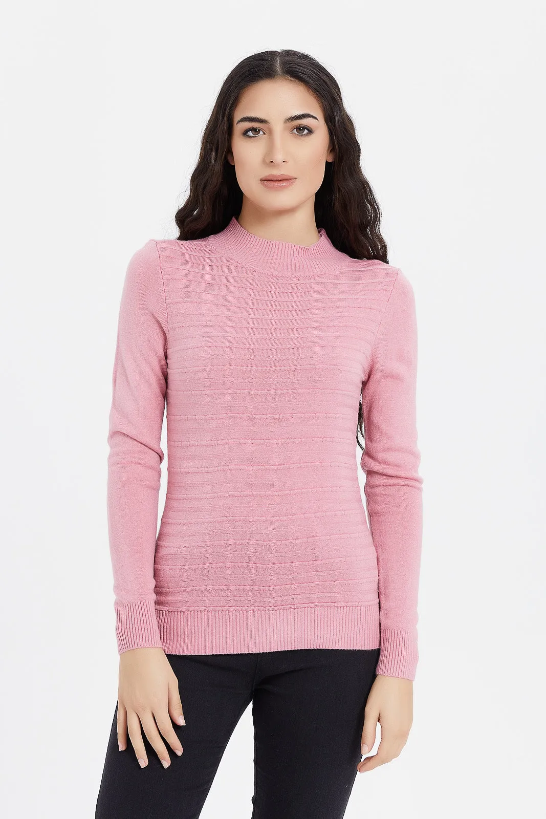 Women Mauve Knitted High Neck Pullover