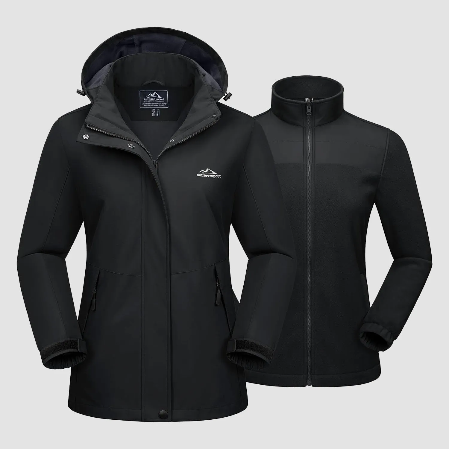 Women's 3 in 1 Ski Jacket Water Resistant Winter Snow Coat Warm Fleece Lined Windproof Hiking Rain Outwear