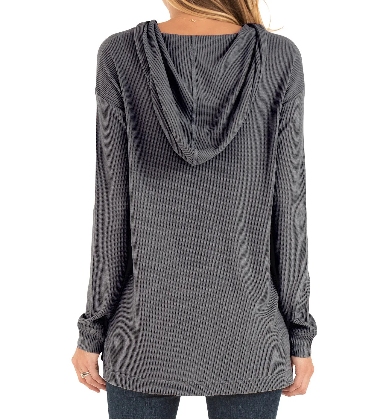 Women's Bamboo Waffle Hoodie - Steel Grey