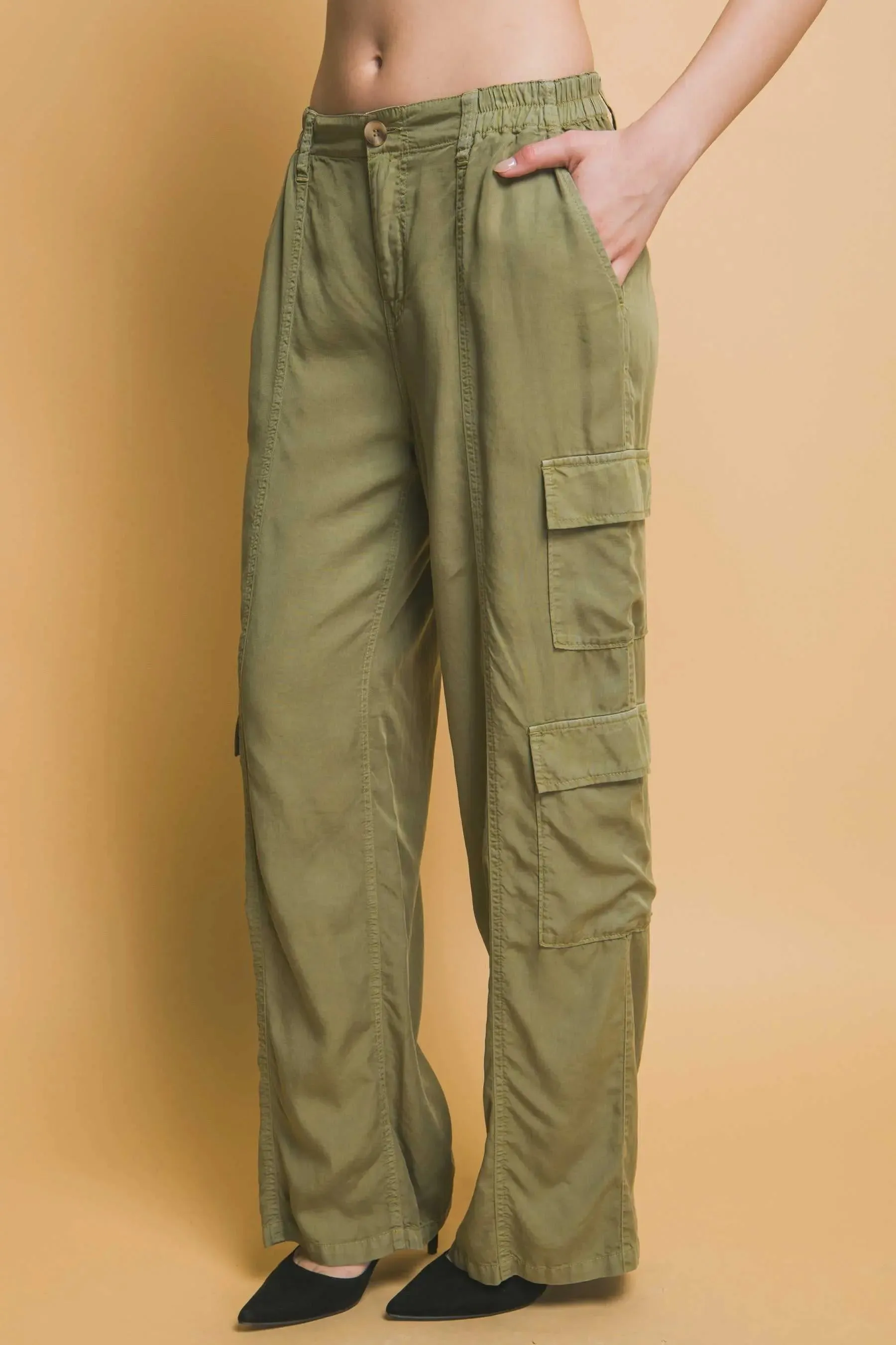 Women's Full-length Tencel Pants With Cargo Pockets