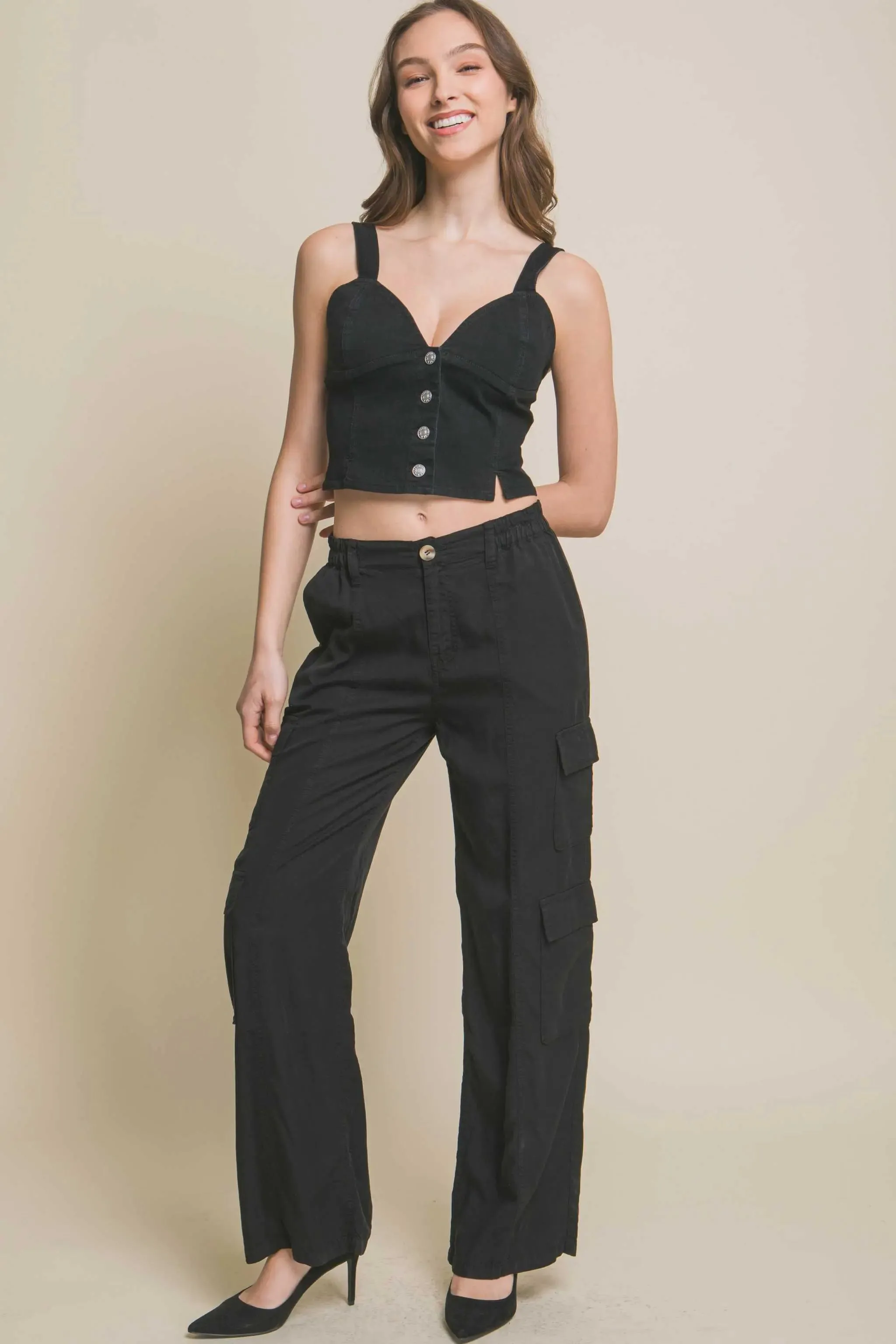 Women's Full-length Tencel Pants With Cargo Pockets