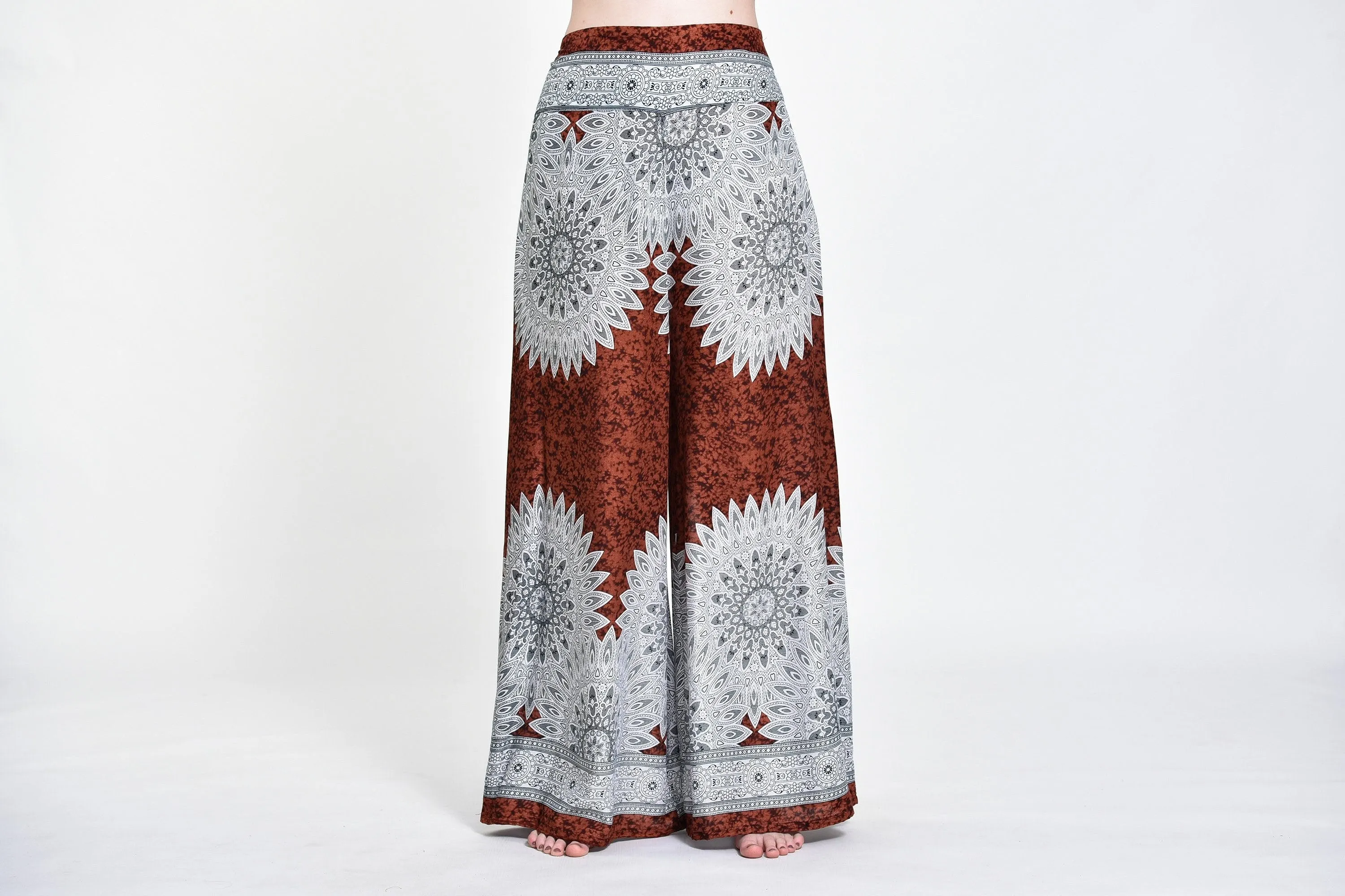 Womens Marble Mandalas Palazzo Pants in Brown